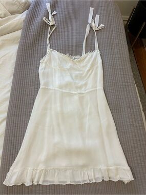Reformation White Tie-Shoulder Silk Slip Dress